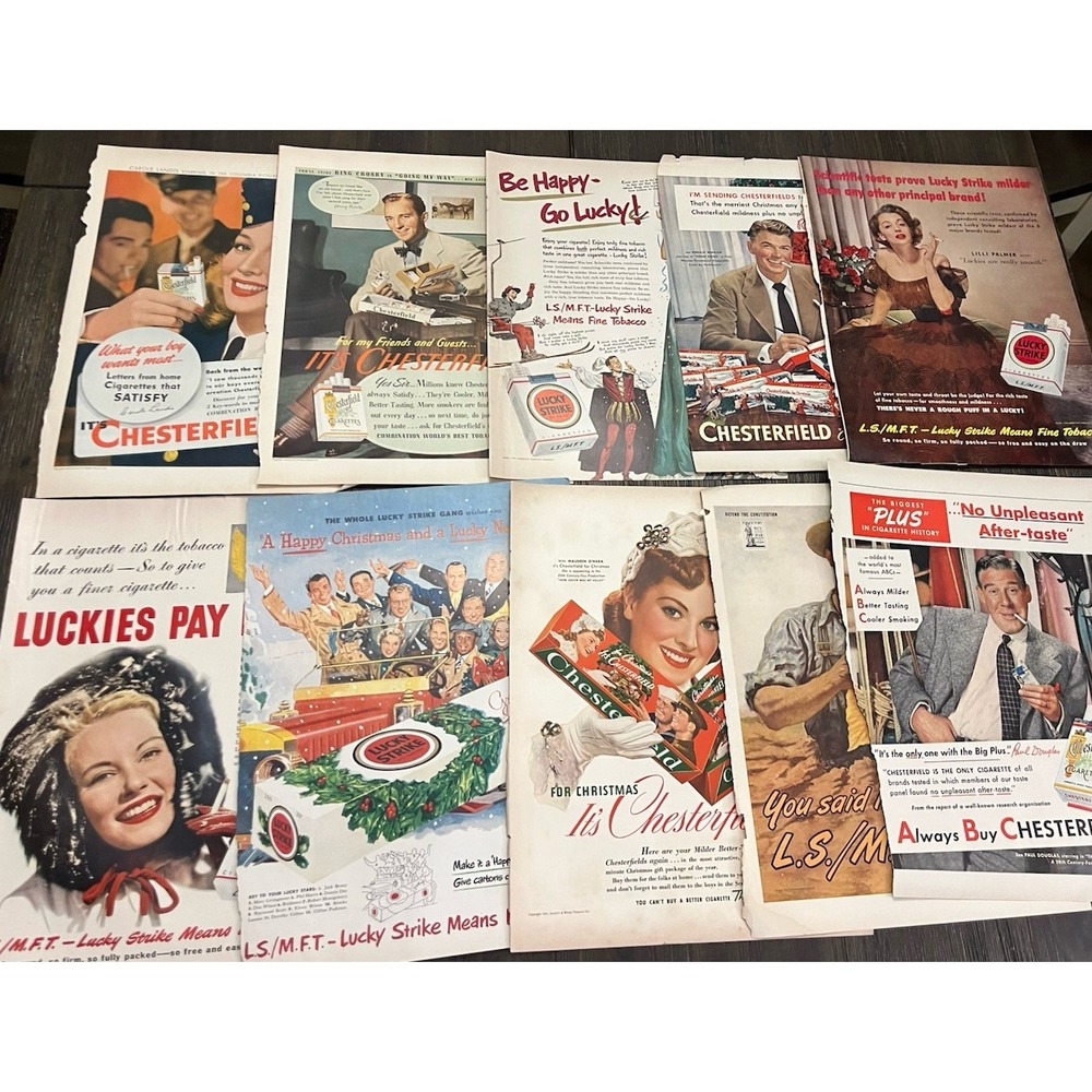Vintage Lucky Strike Chesterfield Cigarette Print Ads Lot of 10 Ronald Reagan